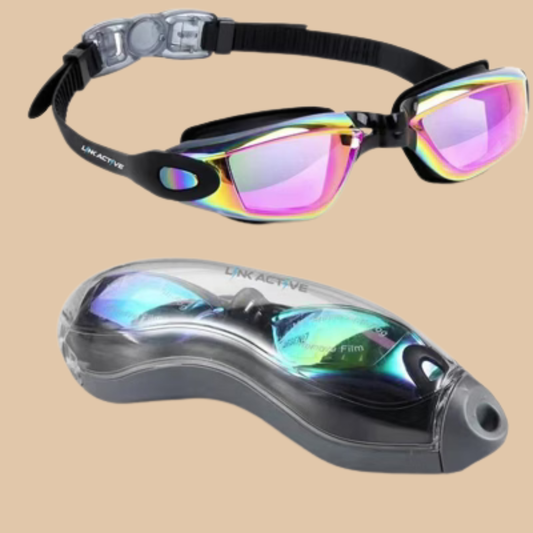 Black Adult Swim Goggles with Ear Plugs – Anti Fog, UV Protection