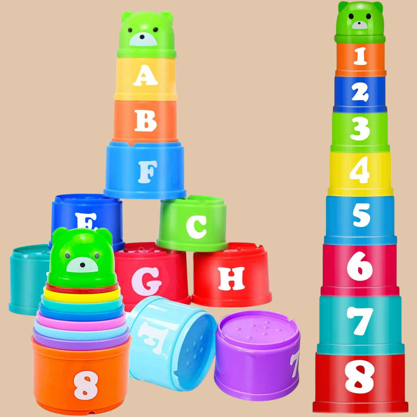 Kids Bathroom Stacked Cups Set Toys - Water/Beach Fun Baby Bathtub - COLO