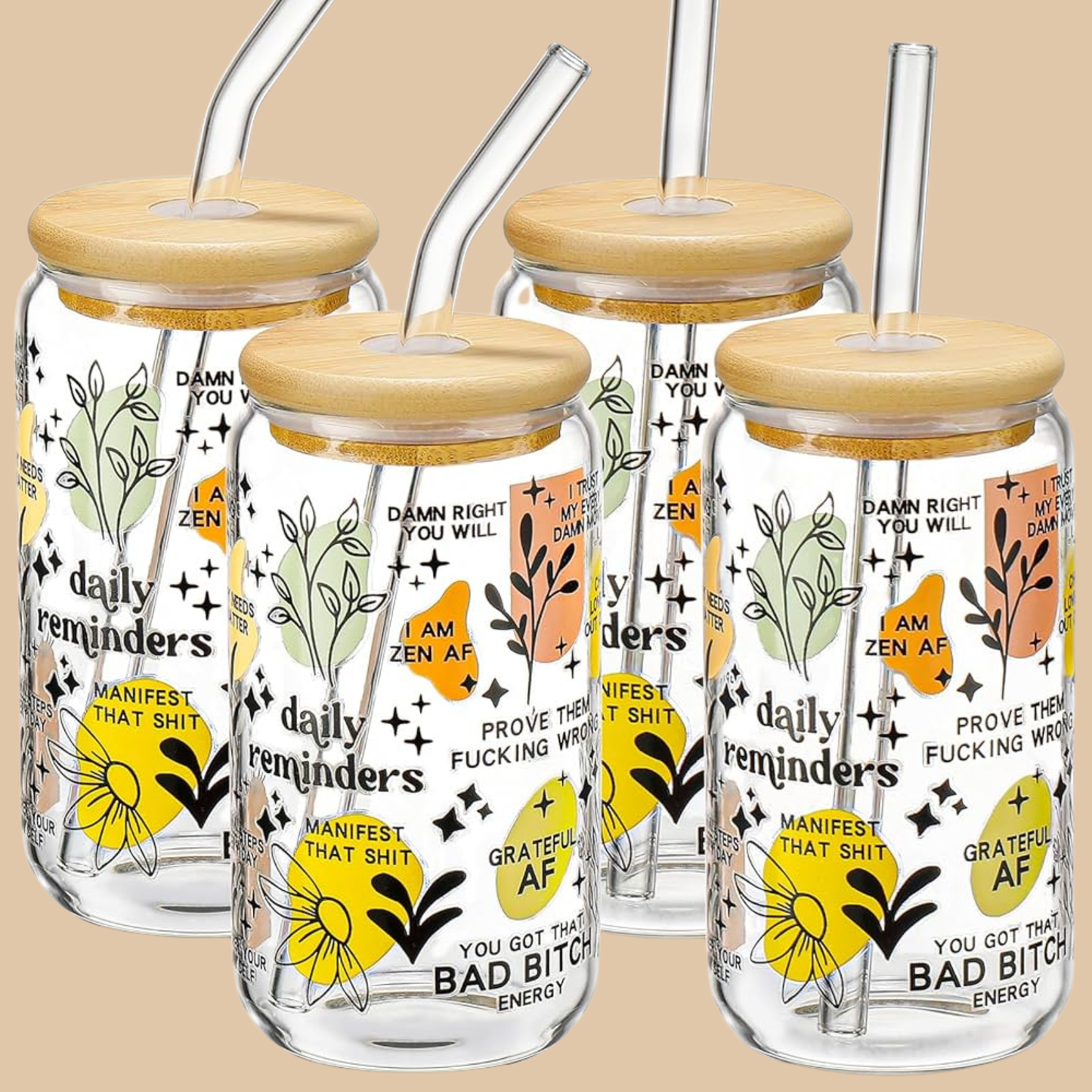 4PCS Frosted Glass Tumbler Cups with Lids