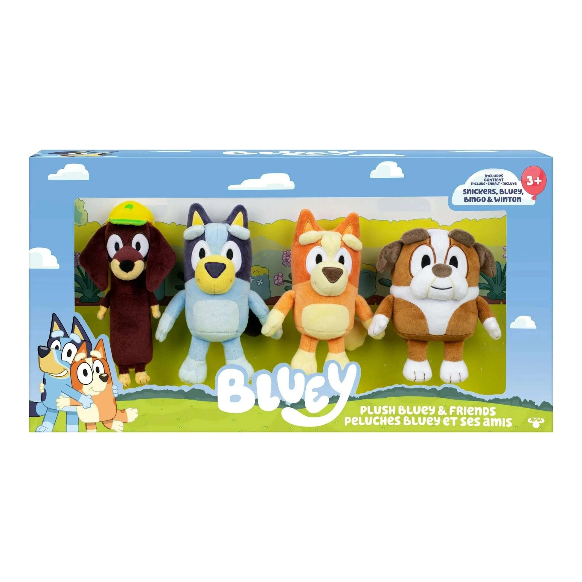 Bluey Friends 4 Plush Value Box, Includes Bluey, Bingo, Winton and Snickers, Ages 3+ - COLO