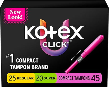 U by Kotex Click Compact Multipack Tampons, Regular, Unscented, 45 Count