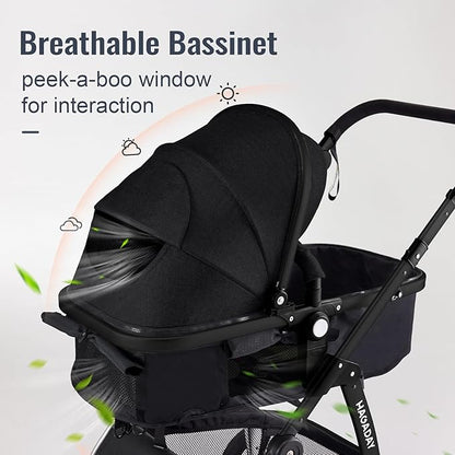 Multi-Stage Versatility & All-Terrain Luxury: Costway 2-in-1 Foldable Baby Stroller & Bassinet (Coffee)
