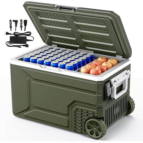 Alpicool Portable Refrigerator for Car, 12 Volt Refrigerator with Wheel 42 Quarts Car Refrigerator Dual Zone Independent Control, Portable Car Fridge 12V/24V Electric Cooler for Camping