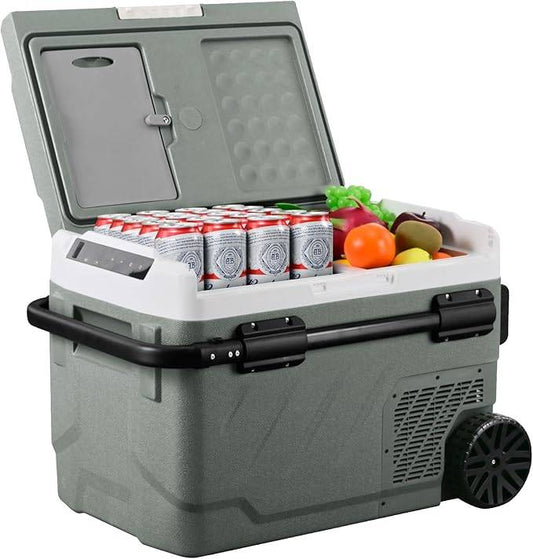 Alpicool Portable Refrigerator for Car, 12 Volt Refrigerator with Wheel 42 Quarts Car Refrigerator Dual Zone Independent Control, Portable Car Fridge 12V/24V Electric Cooler for Camping