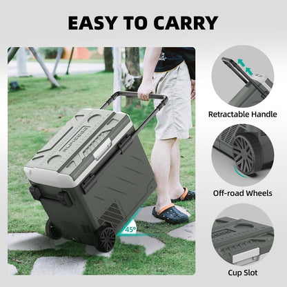 Alpicool Portable Refrigerator for Car, 12 Volt Refrigerator with Wheel 42 Quarts Car Refrigerator Dual Zone Independent Control, Portable Car Fridge 12V/24V Electric Cooler for Camping