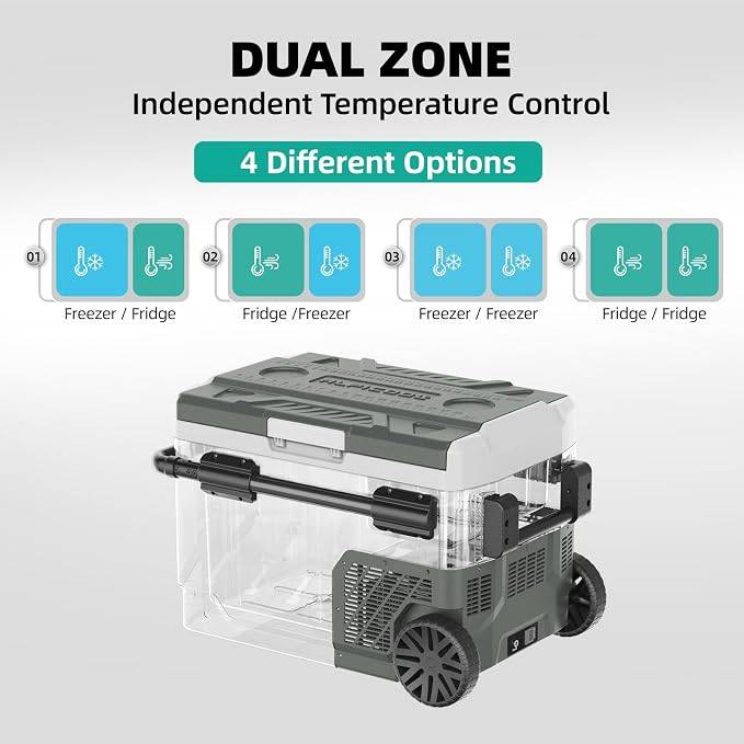 Alpicool Portable Refrigerator for Car, 12 Volt Refrigerator with Wheel 42 Quarts Car Refrigerator Dual Zone Independent Control, Portable Car Fridge 12V/24V Electric Cooler for Camping