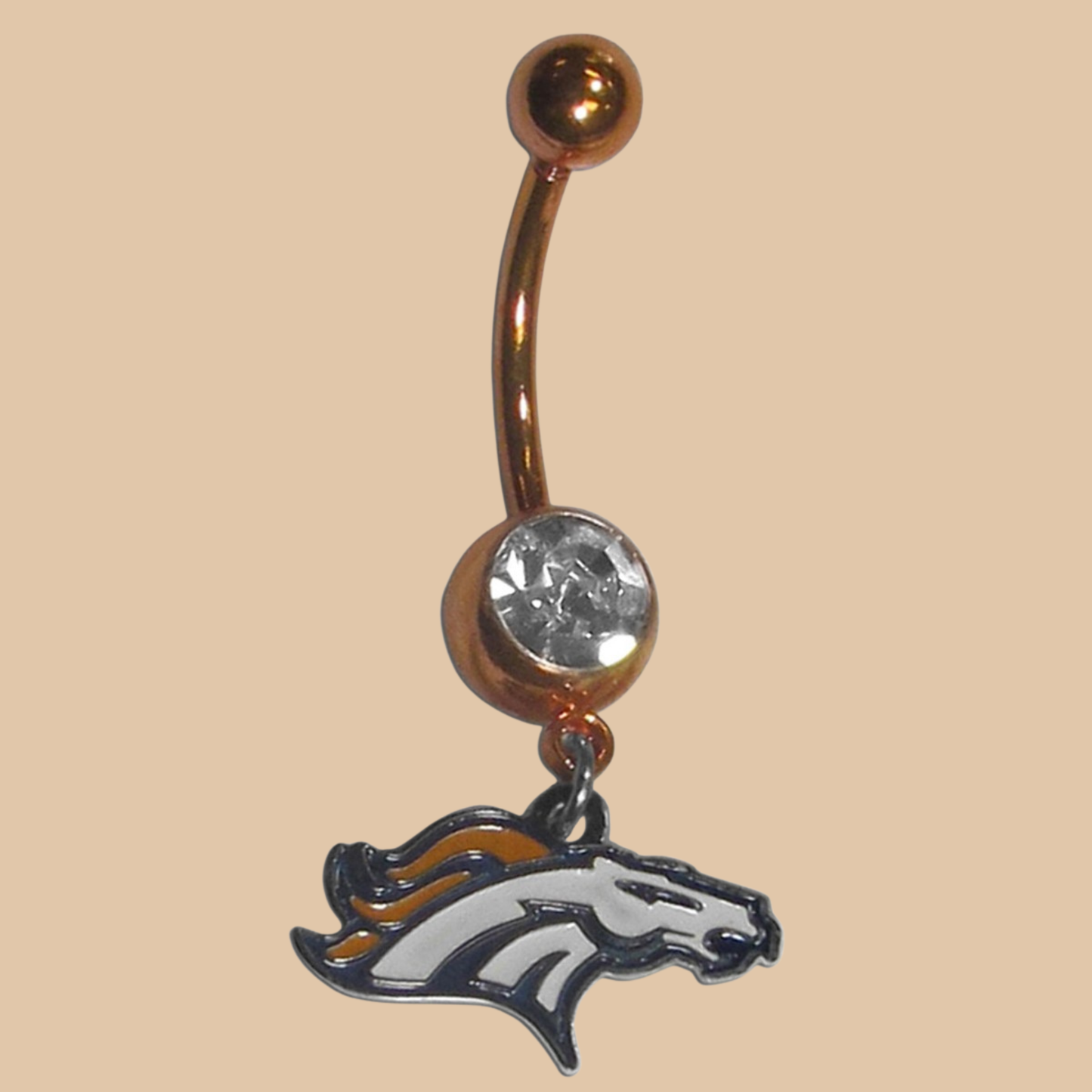 NFL Denver Broncos Dangle Belly Ring Stainless Steel Curved Orange Barbell Licensed
