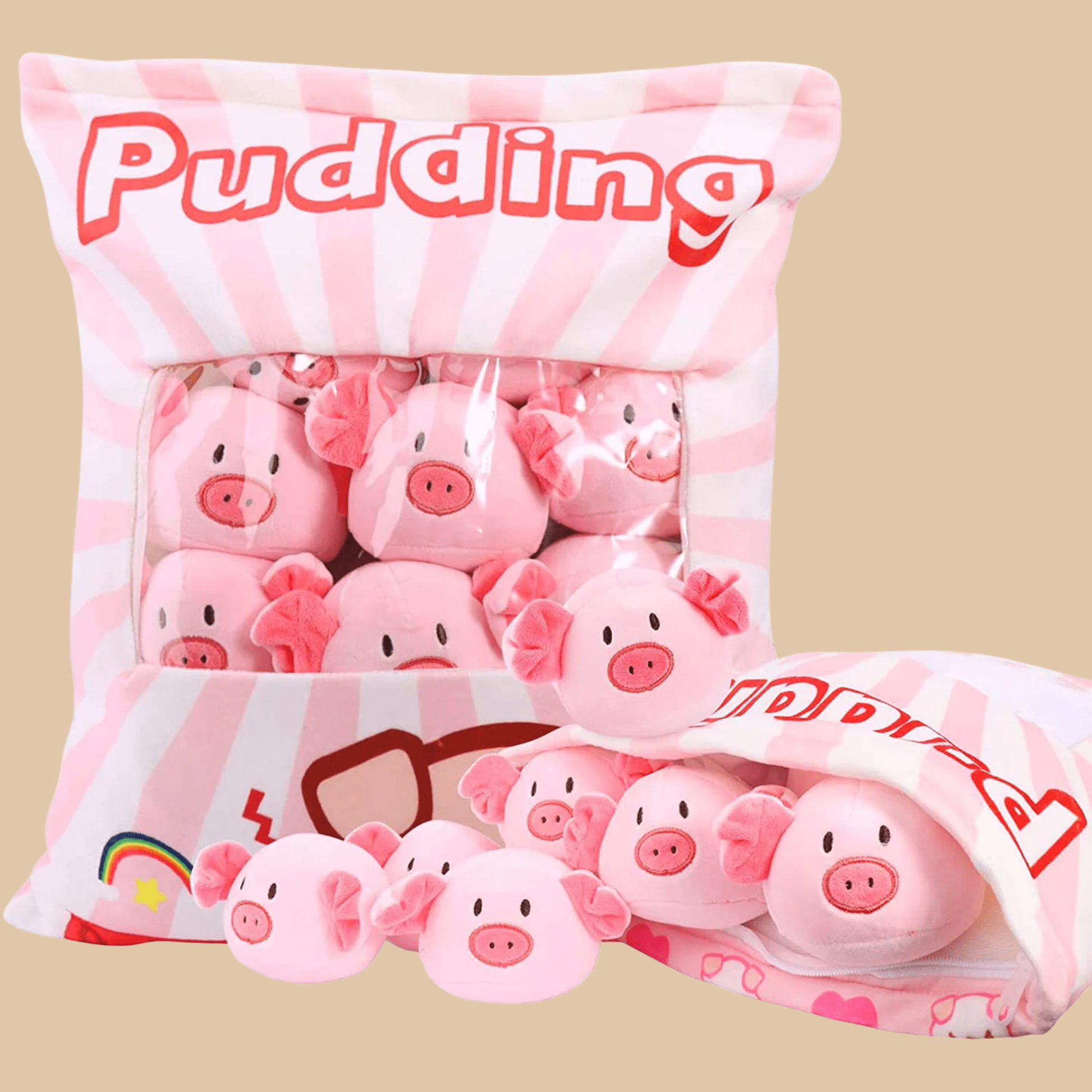 Zippered Piggy Plush Pillow with Mini Piglets - COLO