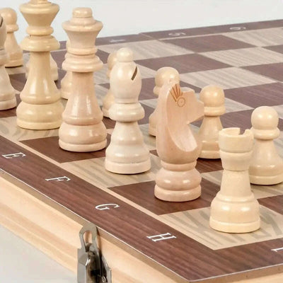 3-in-1 Wooden Chess Set with Checkers