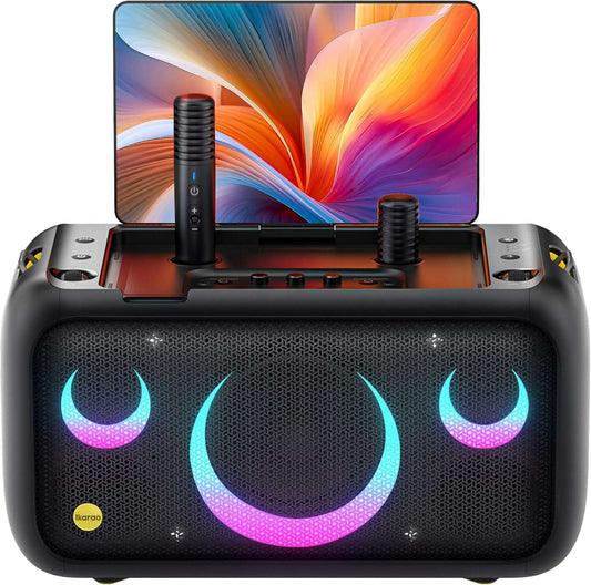 Karaoke Machine Ikarao X1 with Lyrics Display, Built-in 13.3" Screen, Truly All in One Karaoke Machine with 2 Wireless Microphone (Hidden & Self Charging), 460W Bluetooth Speaker for Party, TV - COLO