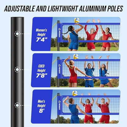Patiassy Heavy-Duty Volleyball Net Set with Steel Cable & Carry Bag (Blue)