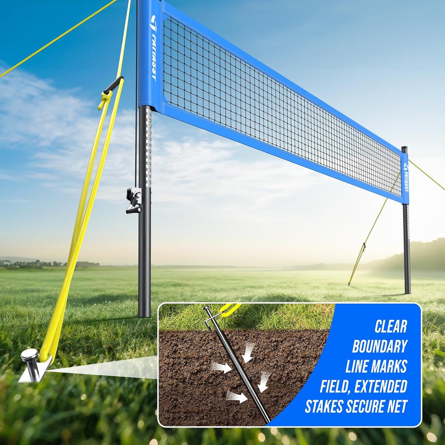 Patiassy Volleyball Net Set with Regulation-Size Net & Carry Bag (Blue)