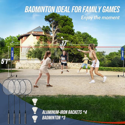Patiassy Volleyball & Badminton Combo Set with Adjustable Net