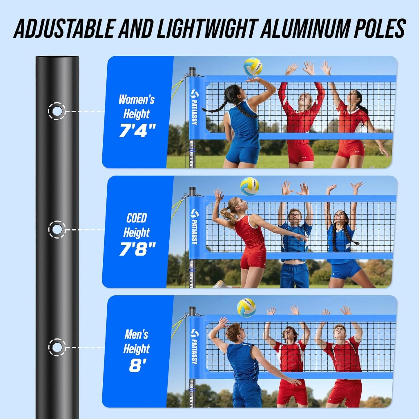 Patiassy Portable Outdoor Volleyball Set with Adjustable Net