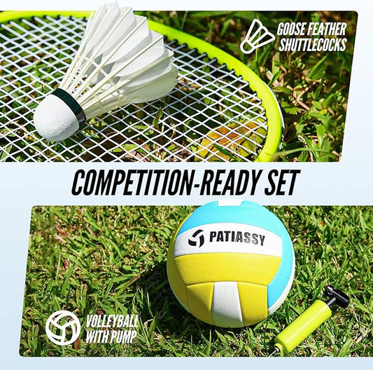 Patiassy Volleyball & Badminton 2-in-1 Combo Set with Adjustable Net (Yellow)