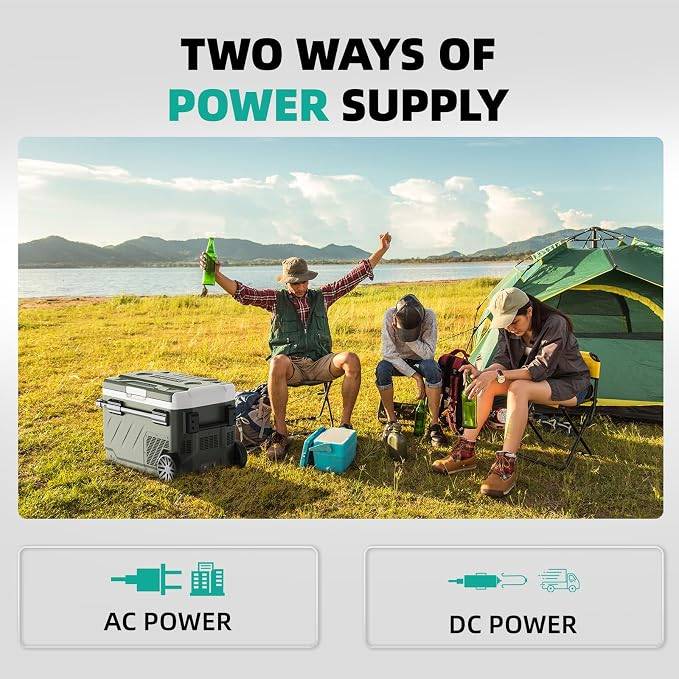 Alpicool Portable Refrigerator for Car, 12 Volt Refrigerator with Wheel 42 Quarts Car Refrigerator Dual Zone Independent Control, Portable Car Fridge 12V/24V Electric Cooler for Camping