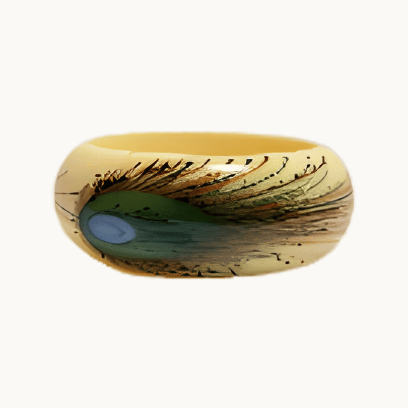 Vintage Lucite Peacock Feather Bangle Bracelet - COLO