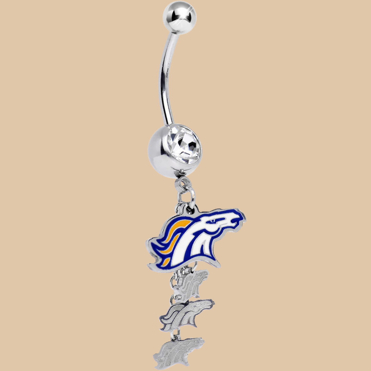 NFL Denver Broncos Dangle Belly Ring Stainless Steel Curved Silver Barbell Licensed