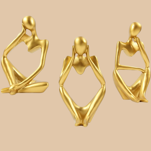 Gold Sitting Thinker Resin Statue Set 3pcs - COLO