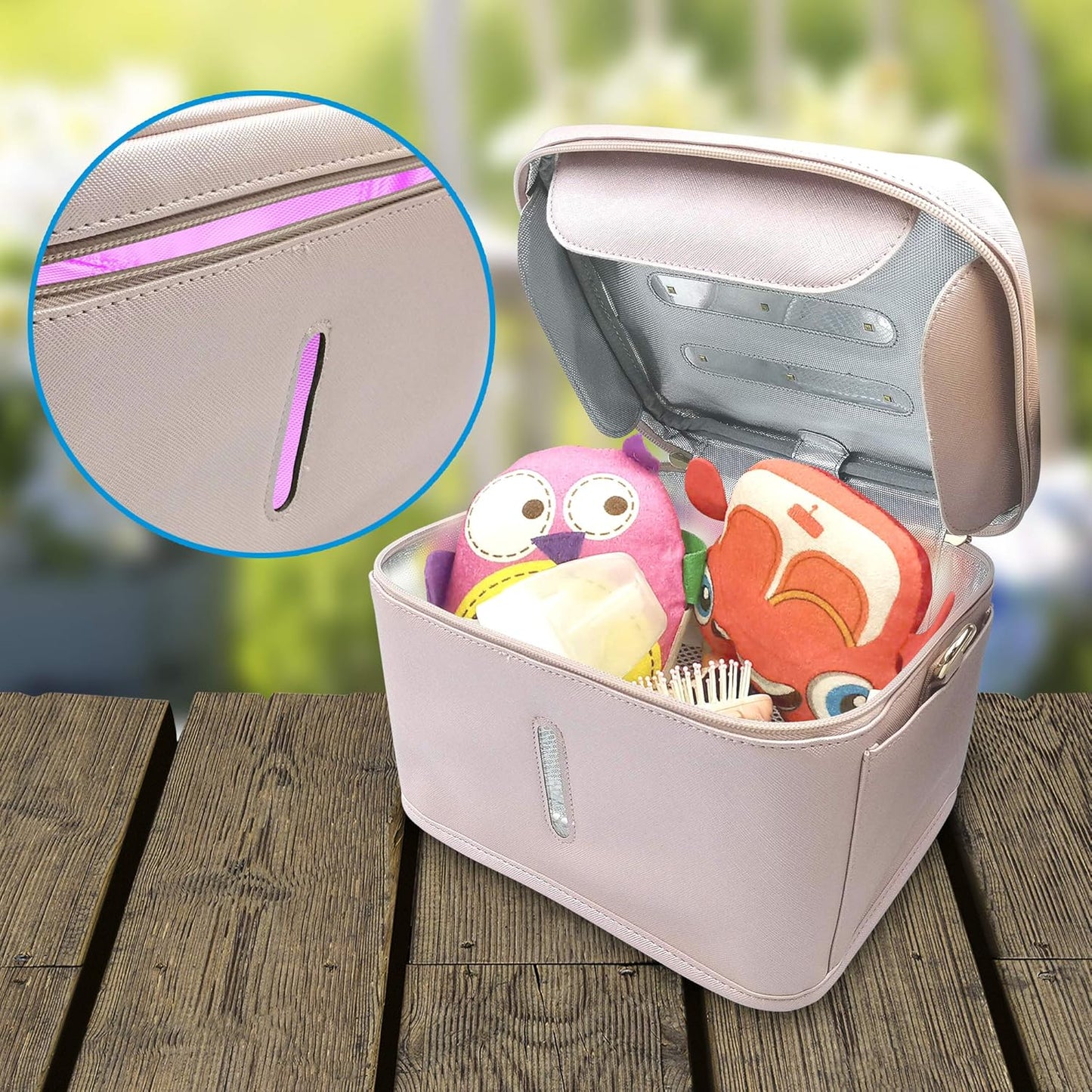 Portable UVC Disinfection Bag – Mommy Storage & Sanitizer Carry Case (Pink)