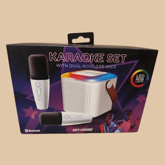 Karaoke Set Dual Wireless Mics Bluetooth Art + Sound LED RGB Lights Portable NEW - COLO
