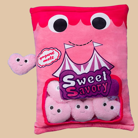 Zippered Sweet Savory Plush Pillow with Mini Hearts
