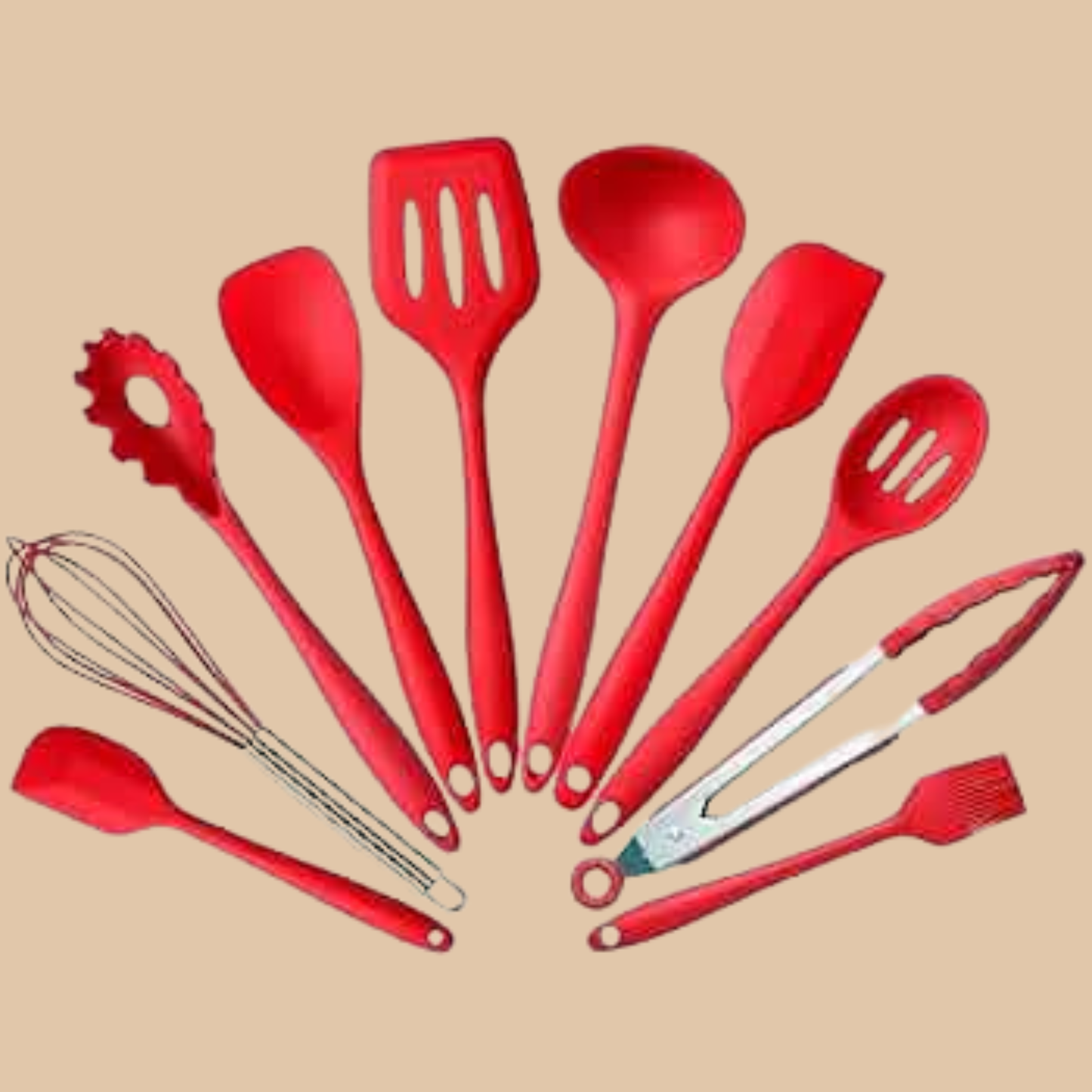 Red Silicone Kitchen Utensils Set 10 Piece