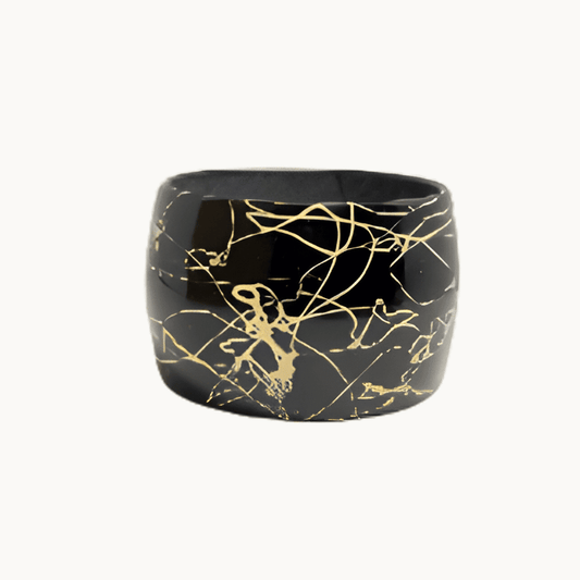 Black Bracelet with Abstract Ivory Streaks - COLO