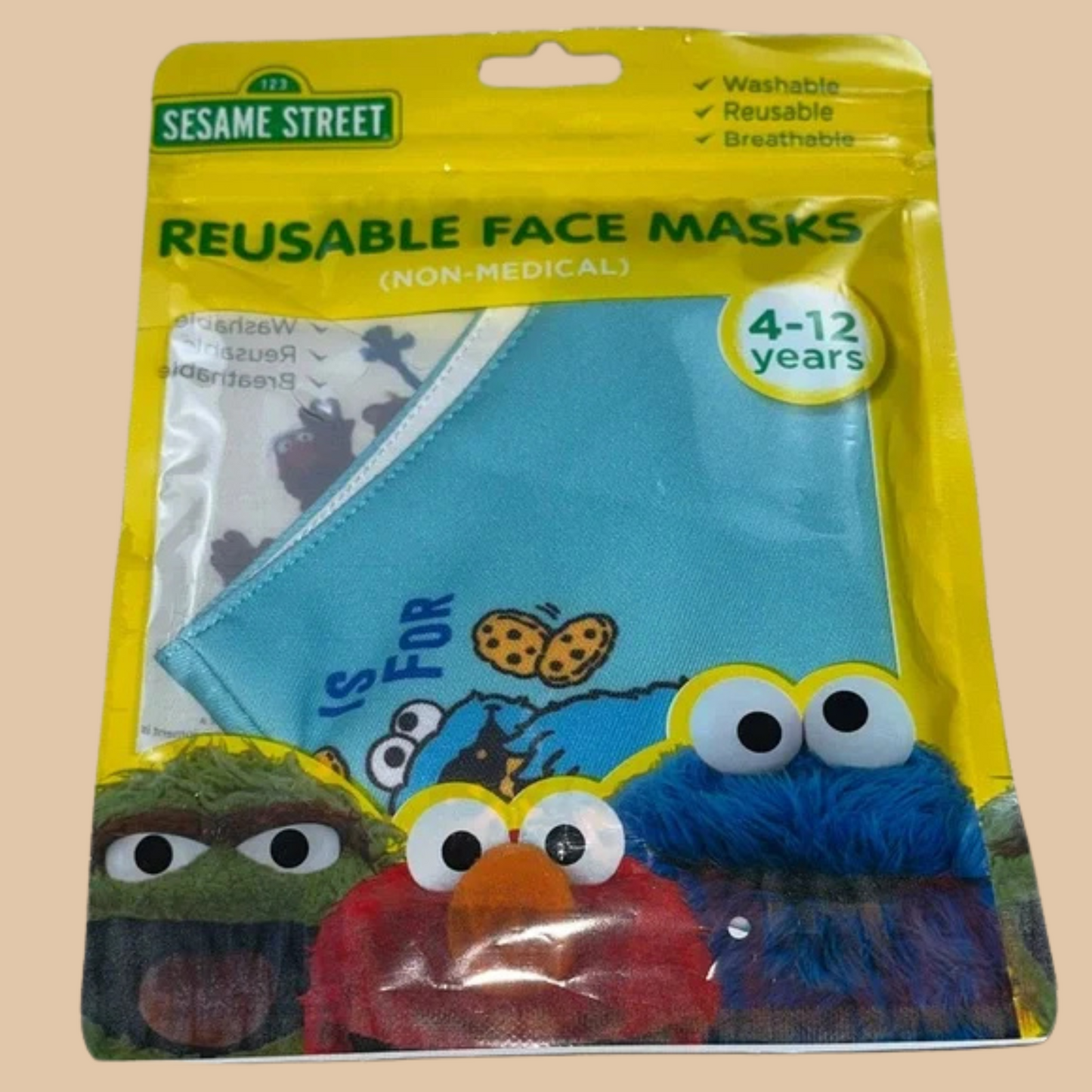 Kids Sesame Street Light Blue Monster Reusable Face Mask - COLO