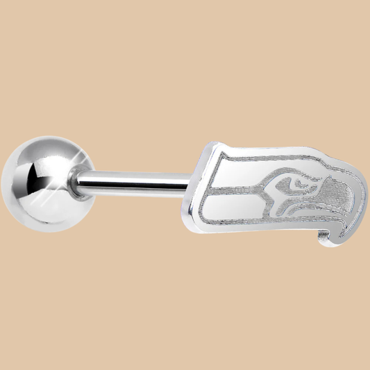 NFL Seattle Seahawks Small Barbell Tongue Ring Silver Logo