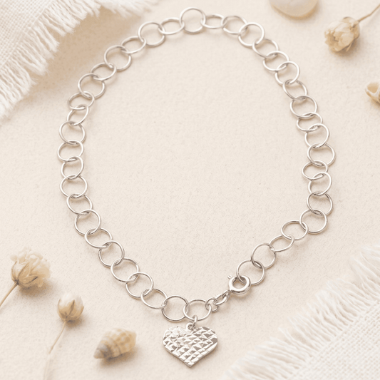 ANKLE BRACELET HEART PENDANT ON OPEN CIRCLE BRACELET 10" w/SPRING RING LOCK