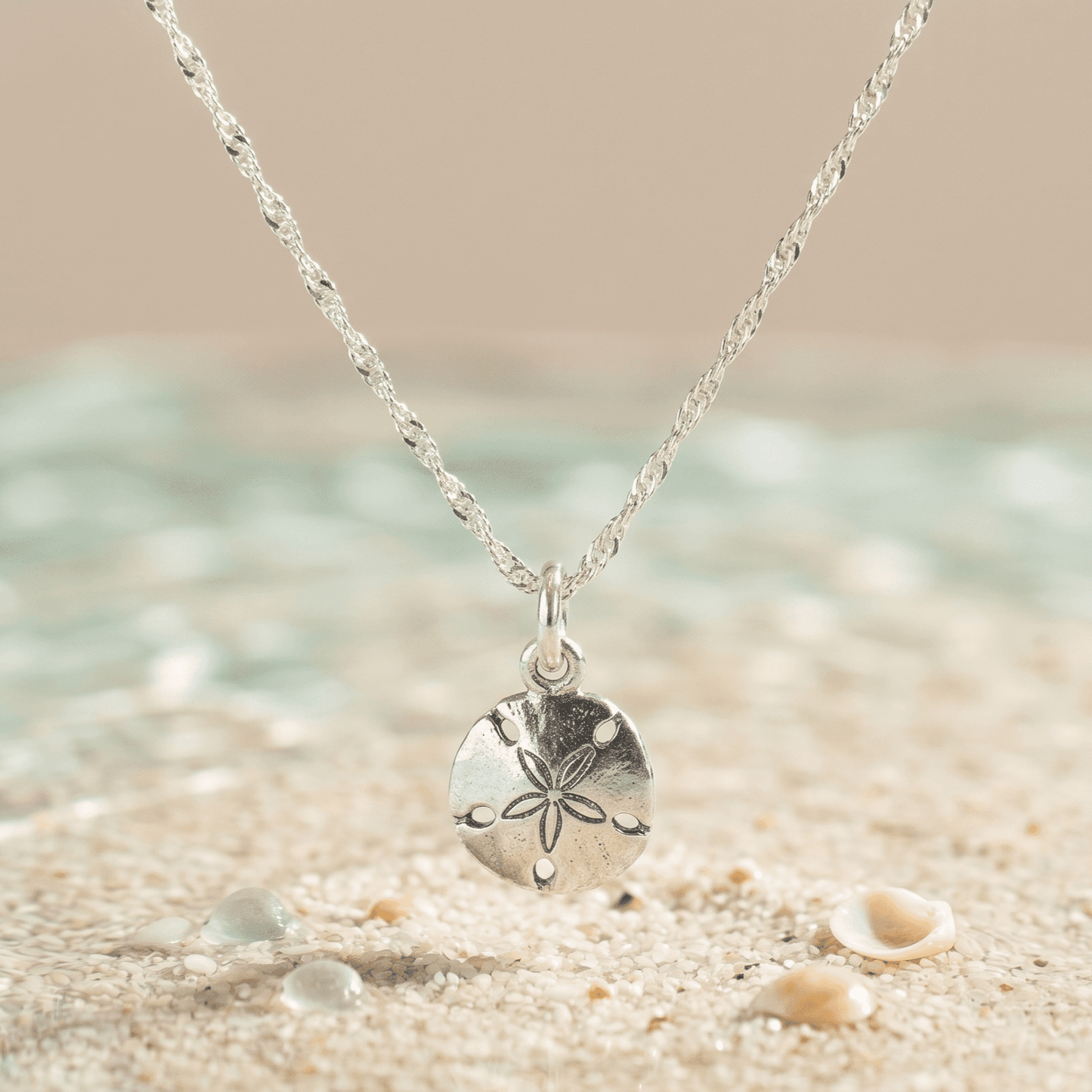 STERLING SILVER SAND DOLLAR PENDANT AND DC CURB LINK ANKLE BRACELET 10" w/SPRING RING LOCK