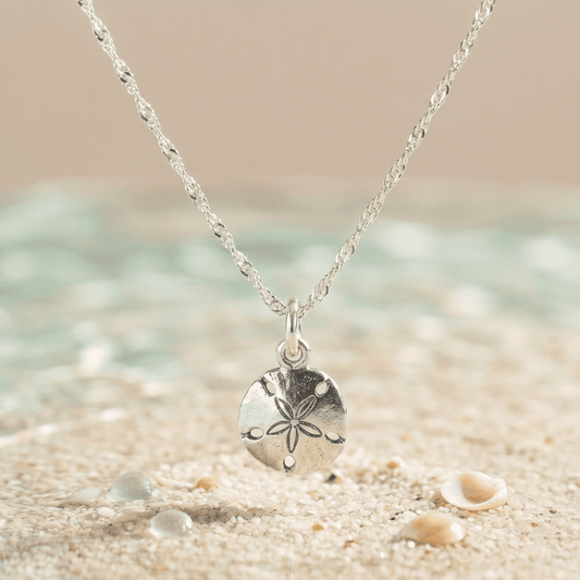 STERLING SILVER SAND DOLLAR PENDANT AND DC CURB LINK ANKLE BRACELET 10" w/SPRING RING LOCK