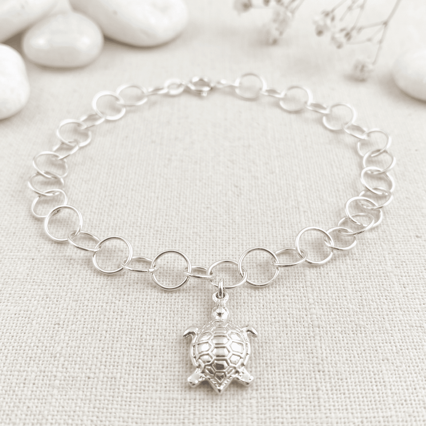 ANKLE BRACELET TURLE W/OPEN CIRCLE CHAIN BRACELET 10" w/SPRING RING LOCK