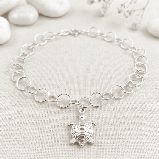 ANKLE BRACELET TURLE W/OPEN CIRCLE CHAIN BRACELET 10" w/SPRING RING LOCK