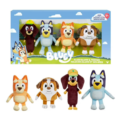 Bluey Friends 4 Plush Value Box, Includes Bluey, Bingo, Winton and Snickers, Ages 3+