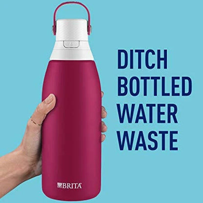 Brita Premium Stainless Steel Leak Proof Filtered Water Bottle, Ruby, 32 oz