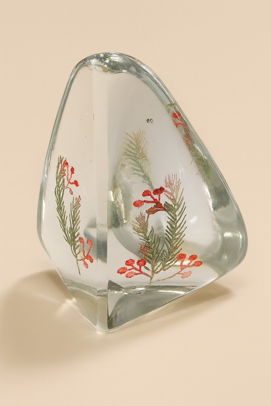 Pine Tree & Red Berries Teardrop Acrylic Block