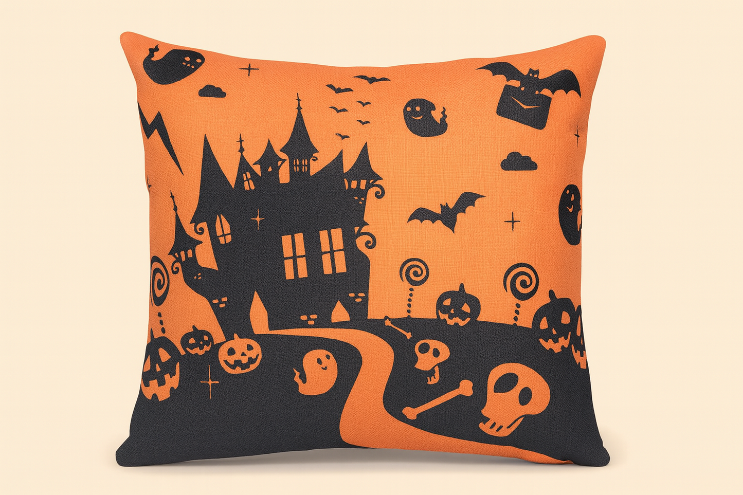 Whaline Halloween Pillow Case Large Orange and Black Pillow Cover 20" x 20" Happy Halloween Spider Ghost Pumpkin Linen Sofa Bed Throw Cushion Cover Decoration for Home Office, 4pcs