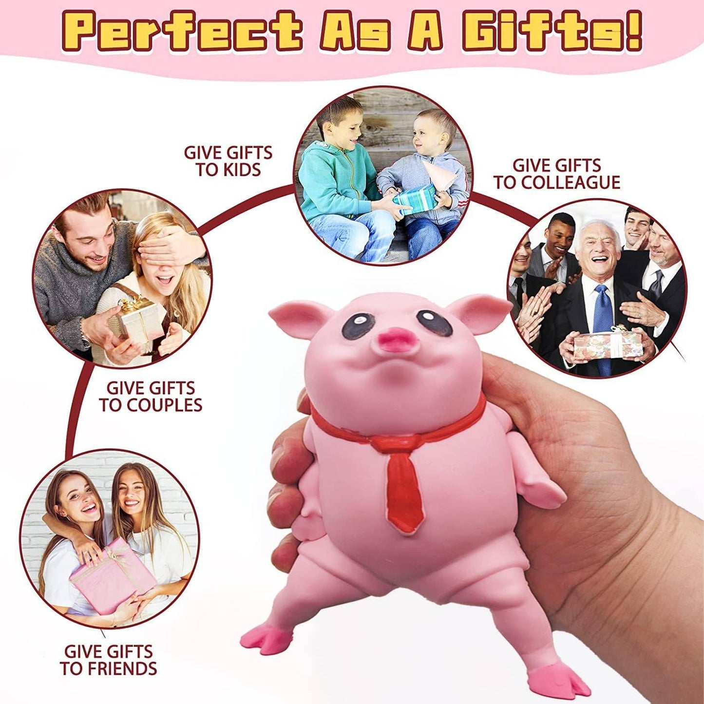 Cute Squishy Toy Pink Pig 9" Gifts for Kids Adults, Decompress and Stress Stretch Animal Anxiety Relief Autism Disorders, Funny Pig Man Sensory Stress Toy for Girl Boy