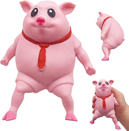 Cute Squishy Toy Pink Pig 9" Gifts for Kids Adults, Decompress and Stress Stretch Animal Anxiety Relief Autism Disorders, Funny Pig Man Sensory Stress Toy for Girl Boy