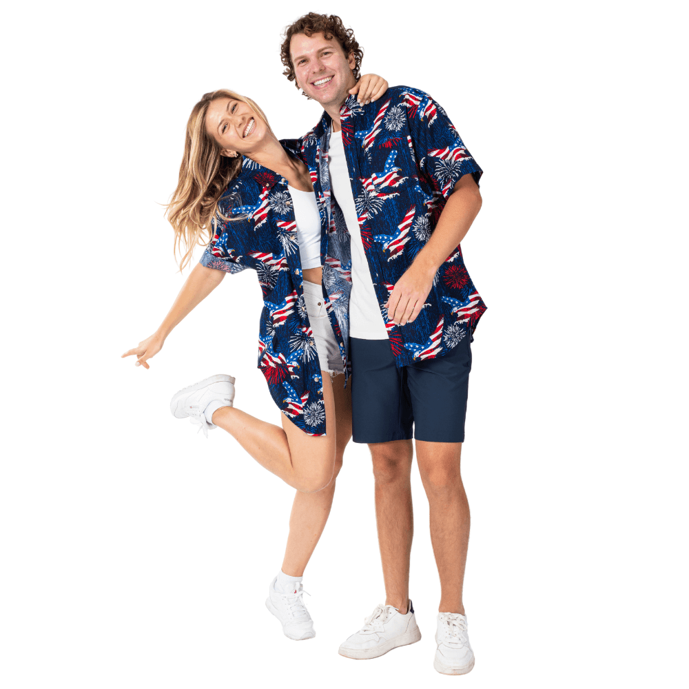 Men's Eagle Fireworks 100% Cotton Button Down Short Sleeve Shirt
