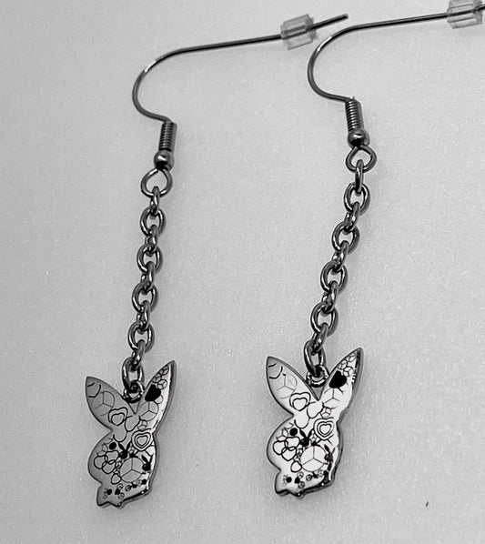 Playboy Chain Drop Earrings – Textured Bunny Heads with Leveled Back