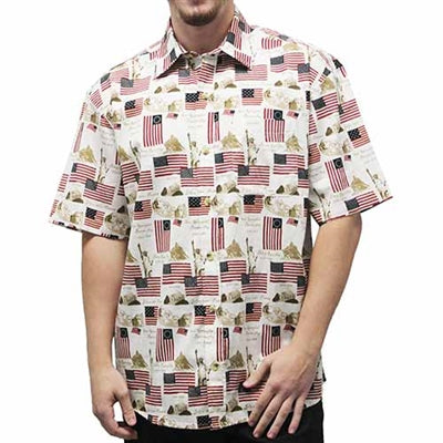 Men's Short Sleeve Flag Woven with Chest Pocket- Natural- Big and Tall - The Flag Shirt
