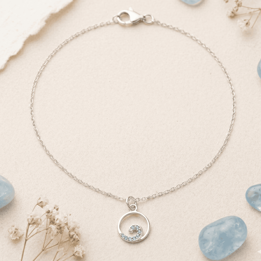 ANKLE BRACELET CRYSATL BLUE WAVE PENDANT ON A OPEN LINK CHAIN 10" w/SPRING RING LOCK