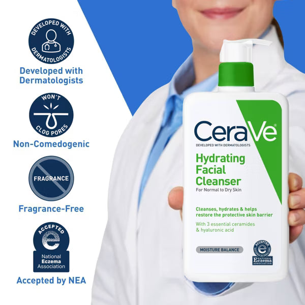 CeraVe Hydrating Face Wash with Hyaluronic Acid and Glycerin for Normal to Dry Skin - 16 fl oz with bones bottle