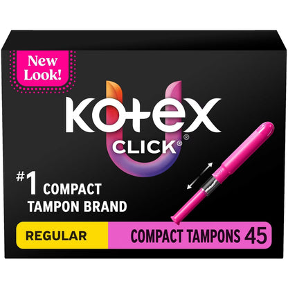 U by Kotex Click Compact Multipack Tampons, Regular, Unscented, 45 Count