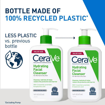 CeraVe Hydrating Face Wash with Hyaluronic Acid and Glycerin for Normal to Dry Skin - 16 fl oz with bones bottle
