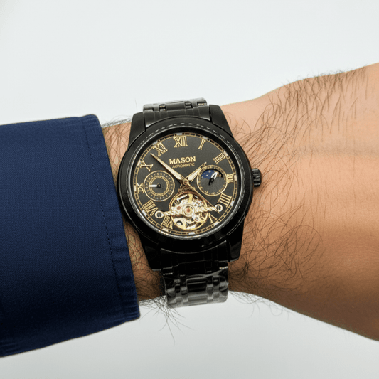 Mason Men’s Automatic Stainless Steel Watch – Black Dial with 24-Hour Subdial - COLO