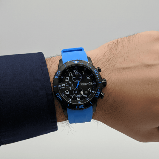 Mason Men’s Stainless Steel Chronograph Watch – Blue Dial with Signature Silicone Strap - COLO